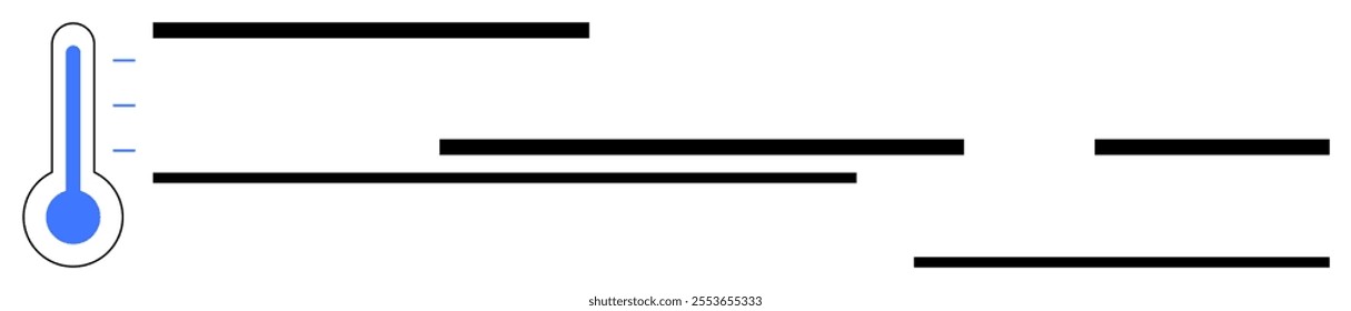 Horizontal thermometer with a blue scale and black labels, indicating various temperature levels. Ideal for educational materials, science projects, weather reports, health monitoring, and technical