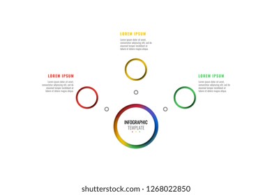 horizontal three steps design layout infographic template with round 3d realistic elements. process diagram for brochure, banner, annual report