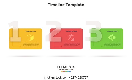 Horizontal Timeline With 3 Rectangular Elements With Translucent Numbers. Concept Of Three Milestones Of Company Development History. Simple Infographic Design Template. Flat Vector Illustration.