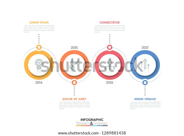 Horizontal Timeline 4 Circular Elements Thin Stock Vector Royalty