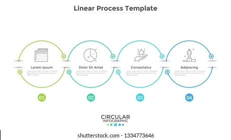 Horizontal timeline with 4 round linear elements connected by line. Four milestones of startup development process. Creative infographic design template. Vector illustration for progress bar.