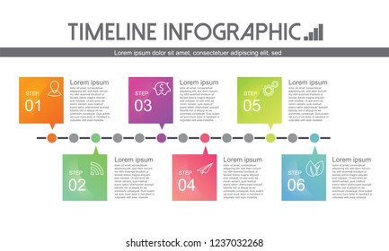 Horizontal timeline info graphics template with colorful 
square, workflow or process diagram, illustration vector eps10 
