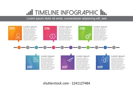 Horizontal timeline info graphics template with colorful 
square, workflow or process diagram, illustration vector eps10 