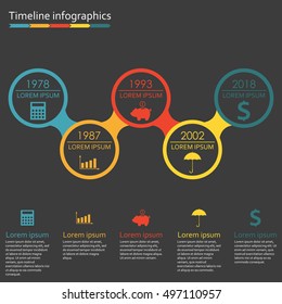  Horizontal Timeline Infographic design elements. Colorful vector illustration.