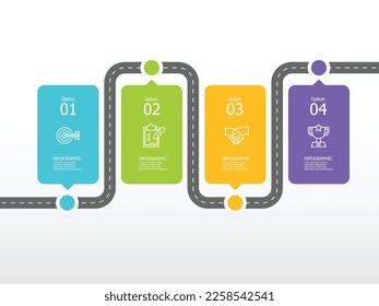 horizontale Timeline-Infografik-Element, Hintergrund mit Geschäftssymbol 4 Schritte, Vektorgrafik