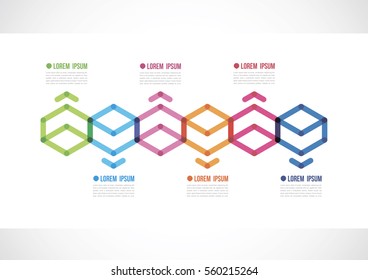 horizontal timeline infographics with a color polygon