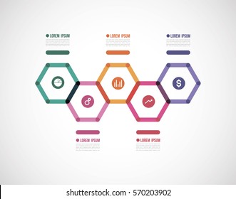 horizontal timeline infographics with a color polygon