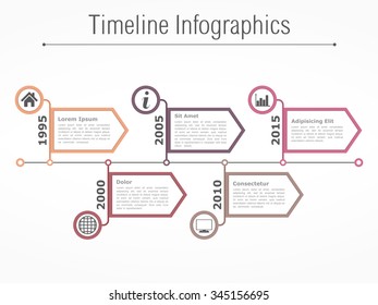 Horizontal timeline infographics design template with arrows, vector eps10 illustration