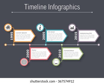 Horizontal timeline infographics design template with arrows, vector eps10 illustration
