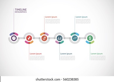 Horizontal Timeline Infographics Six Color Circle Stock Vector (Royalty ...