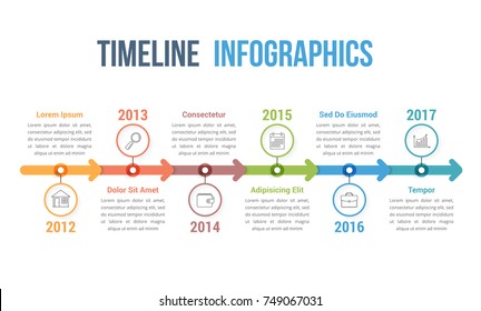 Horizontal timeline infographics template with arrows, workflow or process diagram, vector eps10 illustration