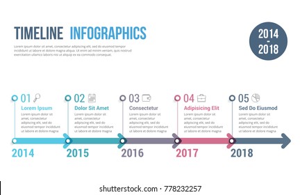 Horizontal timeline infographics template with arrows, workflow or process diagram, vector eps10 illustration