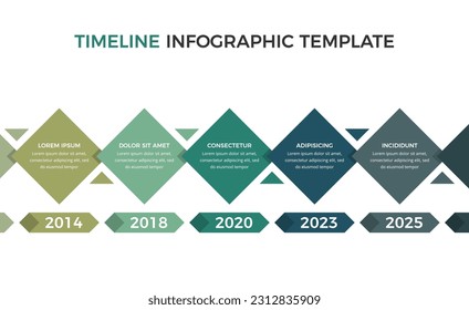 Horizontale Timeline-Infografik-Vorlage mit fünf Pfeilern mit Platz für Datum und Text, Vektorgrafik eps10