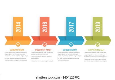 Horizontal timeline infographics template with four arrows, vector eps10 illustration