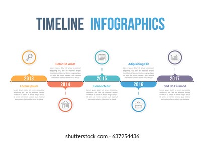 Horizontal Timeline Infographics Template, Workflow Or Process Diagram, Vector Eps10 Illustration