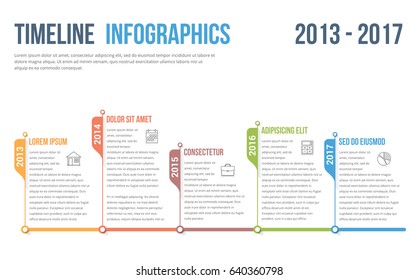 Horizontal Timeline Infographics Template, Workflow Or Process Diagram, Vector Eps10 Illustration
