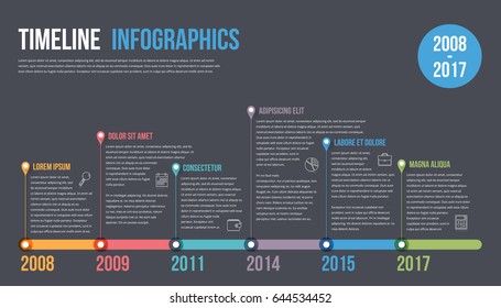 Horizontal timeline infographics template, workflow or process diagram, vector eps10 illustration