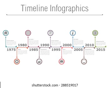 Horizontal Timeline Infographics With Text, Dates And Icons, Vector Eps10 Illustration