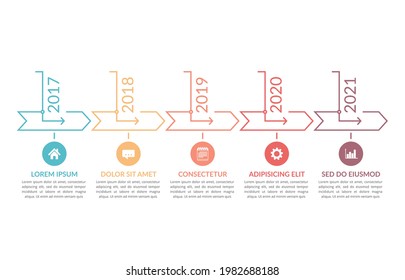 Horizontal timeline template with five arrows, infographic template for web, business, presentations, workflow or process diagram, vector eps10 illustration