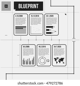 Horizontal timeline template with infographic elements in draft style. EPS10
