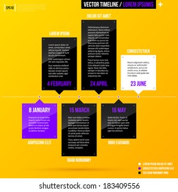 Horizontal timeline template on bright yellow background. EPS10