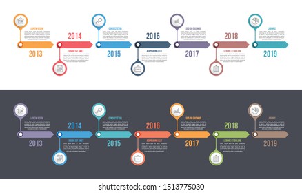 Horizontal timeline template with seven arrows, infographic template for web, business, presentations, workflow or process diagram, vector eps10 illustration