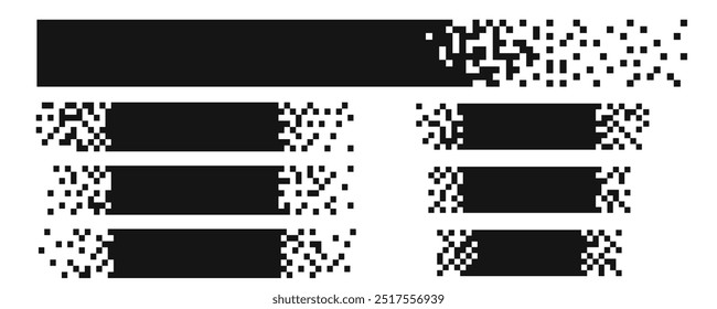 Horizontal title tag set pixel effect, mosaic footer, label. Geometric edges layot header banner. For text or design. 