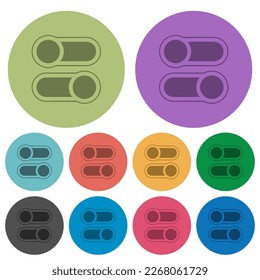 Horizontal toggle switches alternate darker flat icons on color round background