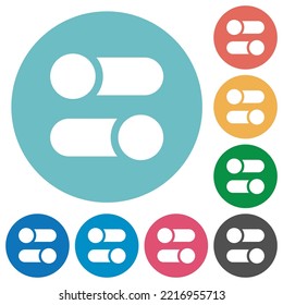 Horizontal toggle switches solid flat white icons on round color backgrounds