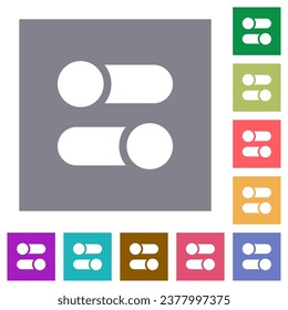 Horizontal toggle switches solid flat icons on simple color square backgrounds