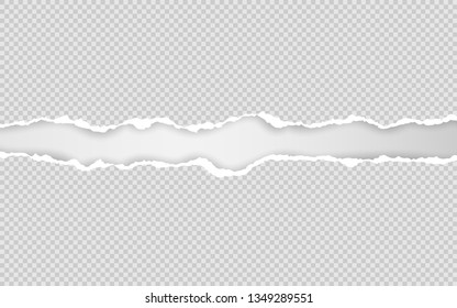 Horizontal torn paper edge. Ripped squared horizontal white paper strips. Vector illustration.