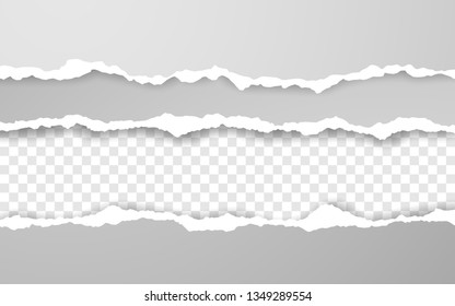 Horizontal torn paper edge. Ripped squared horizontal white paper strips. Vector illustration.