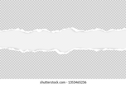 Horizontal torn paper edge. Ripped squared horizontal white paper strips. Vector illustration. - Shutterstock ID 1353465236