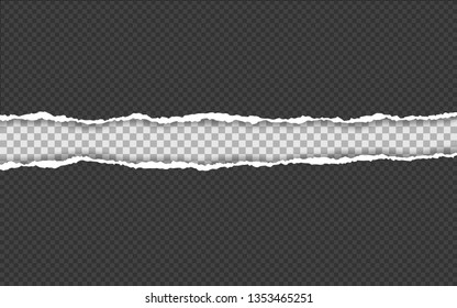 Horizontal torn paper edge. Ripped squared horizontal white paper strips. Vector illustration.