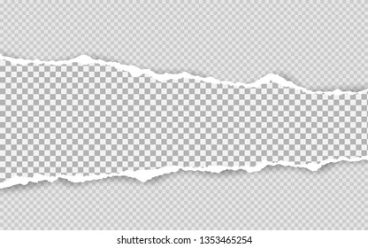 Horizontal torn paper edge. Ripped squared horizontal white paper strips. Vector illustration.
