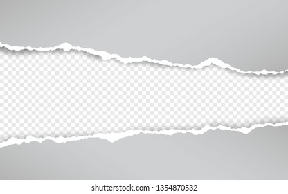 Horizontal torn paper edge. Ripped squared horizontal white paper strips. Vector illustration.