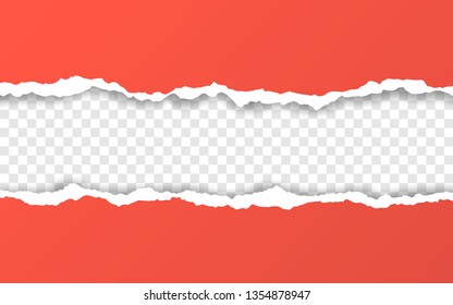 Horizontal torn paper edge. Ripped squared horizontal paper strips. Vector illustration.