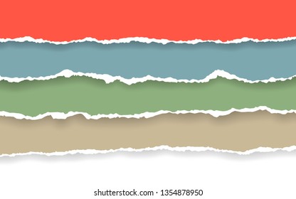 Horizontal torn paper edge. Ripped squared horizontal paper strips. Vector illustration.