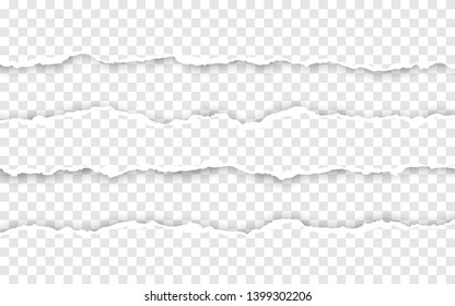Horizontal torn paper edge. Ripped squared horizontal white paper strips. Vector illustration.