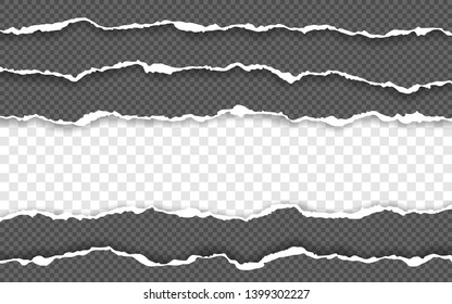 Horizontal torn paper edge. Ripped squared horizontal white paper strips. Vector illustration.