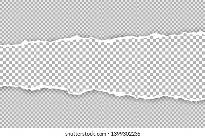 Horizontal torn paper edge. Ripped squared horizontal white paper strips. Vector illustration.