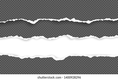 Horizontal torn paper edge. Ripped squared horizontal white paper strips. Vector illustration.