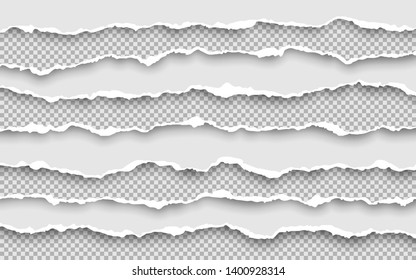 Horizontal torn paper edge. Ripped squared horizontal white paper strips. Vector illustration.