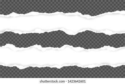 Horizontal torn paper edge. Ripped squared horizontal white paper strips. Vector illustration.