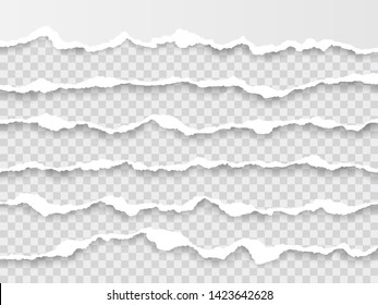 Horizontal torn paper edge. Ripped squared horizontal white paper strips. Vector illustration.