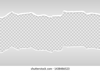 Horizontal torn paper edge. Ripped squared horizontal white paper strips. Vector illustration EPS10.