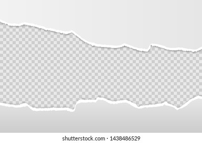 Horizontal torn paper edge. Ripped squared horizontal white paper strips. Vector illustration EPS10.