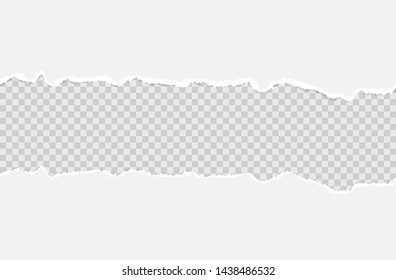 Horizontal torn paper edge. Ripped squared horizontal white paper strips. Vector illustration EPS10.