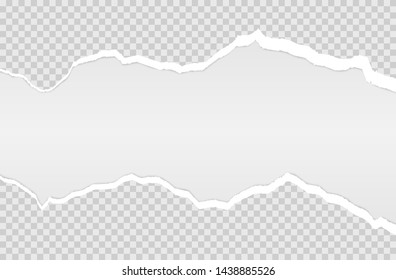 Horizontal torn paper edge. Ripped squared horizontal white paper strips. Vector illustration EPS10.