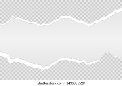 Horizontal torn paper edge. Ripped squared horizontal white paper strips. Vector illustration EPS10.